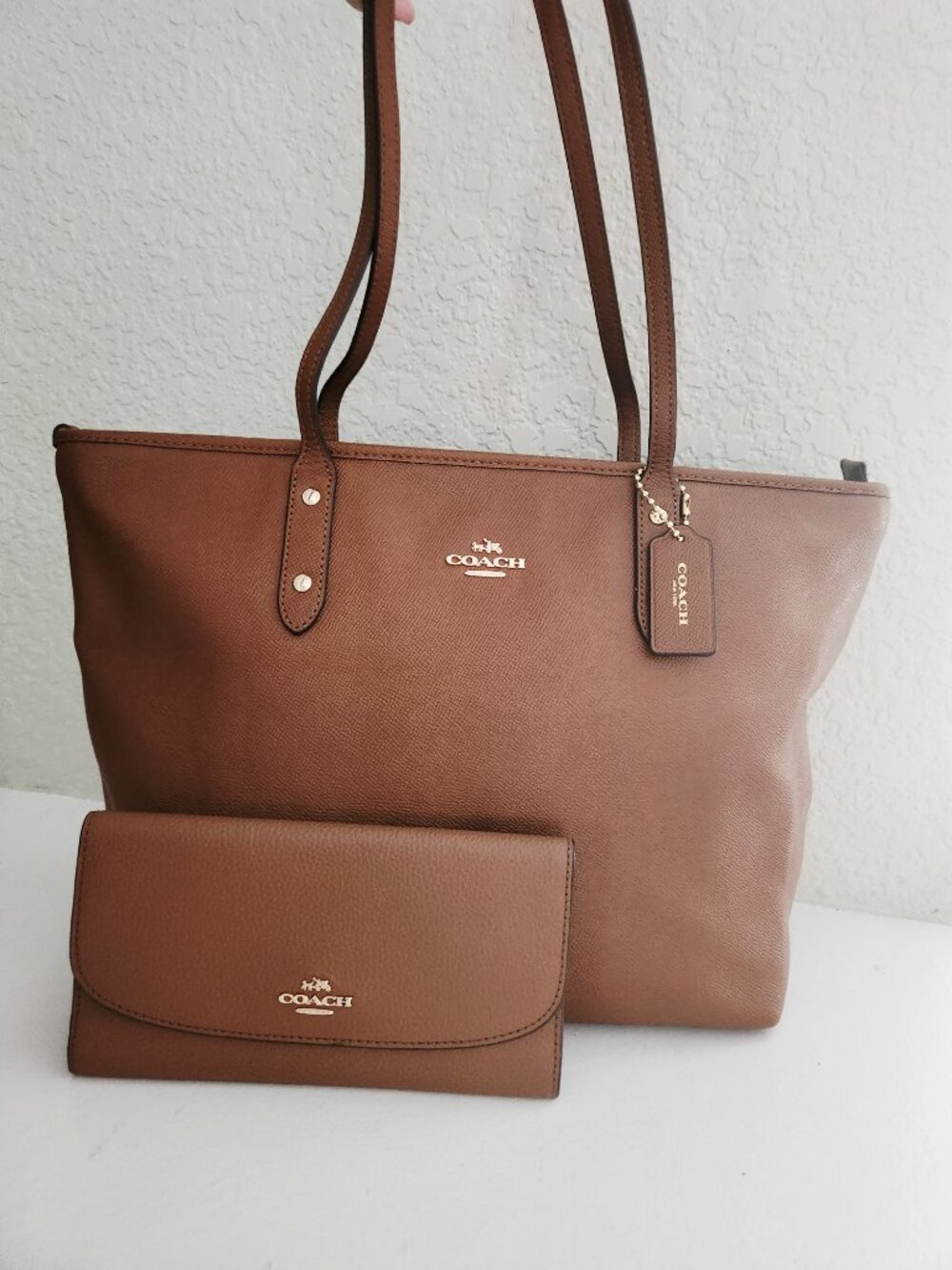 Euc Coach City Zip Top Brown Leather Shoulder Bag w/Wallet Purse